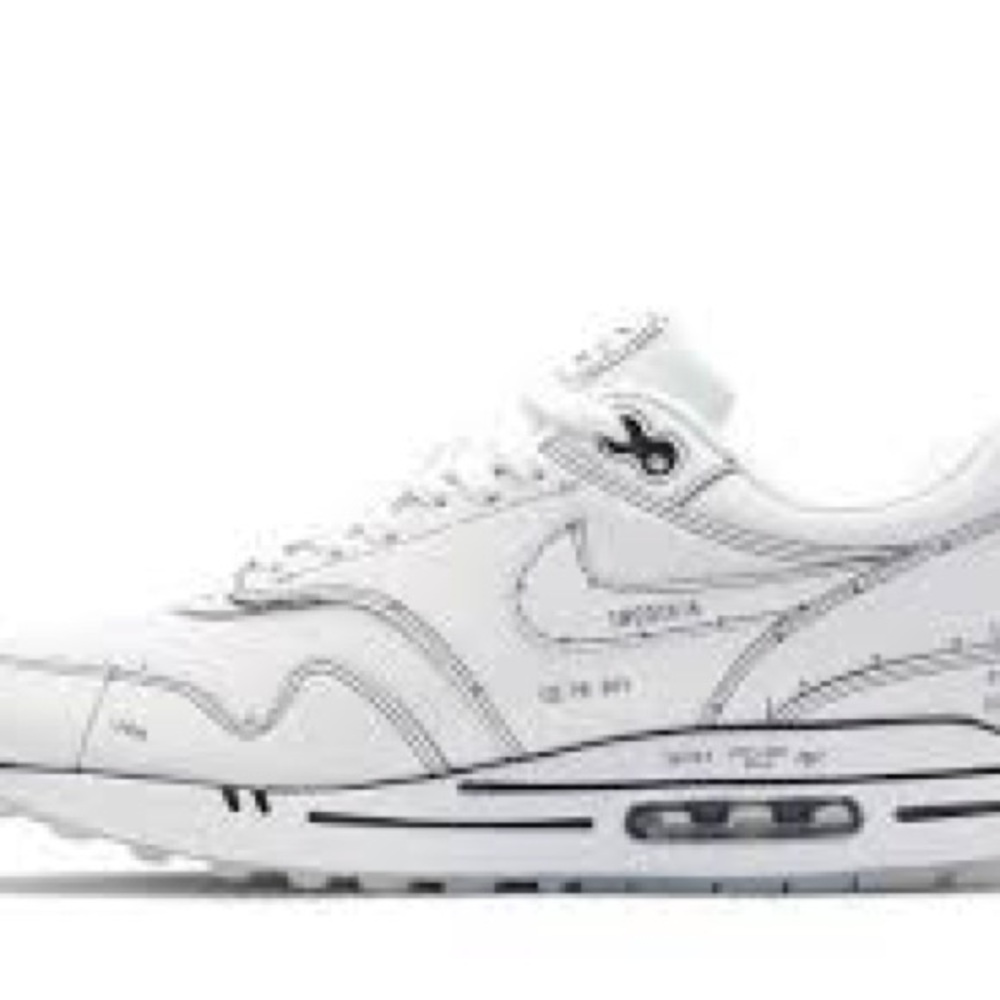 Nike Air Max 1 Sketch to Shelf White Sneakers with Black Accents